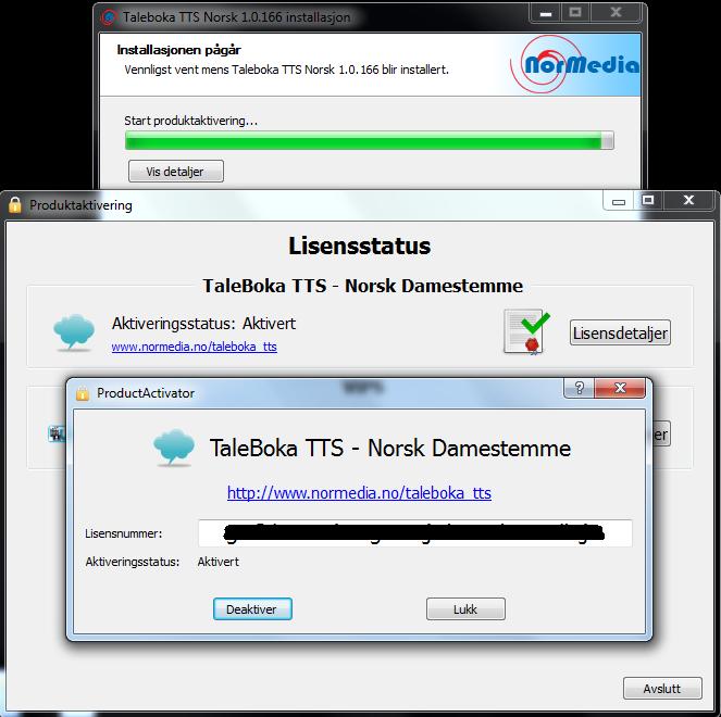 Du må bekrefte at du vil deaktivere og fjerne lisensen. Og du får beskjed om at den er deaktivert og fjernet. Nå kan du ikke lenger benytte talen på denne datamaskinen.