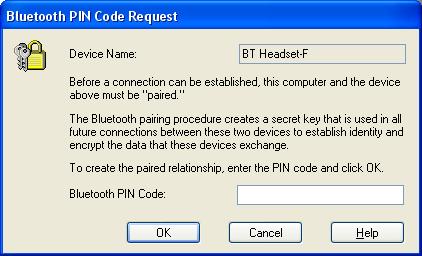 5 Klikk på boblen Bluetooth PIN Code Required (PIN-kode for Bluetooth må angis). 1. Oppgi PIN-koden for enheten. 2. Klikk på OK.