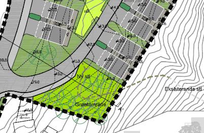 Figur 8: utsnitt fra uteromsplan som viser ny sti og kobling mot eksisterende sti Trafikale forhold: Adkomstveg til feltene B5, B2.3 og B1.