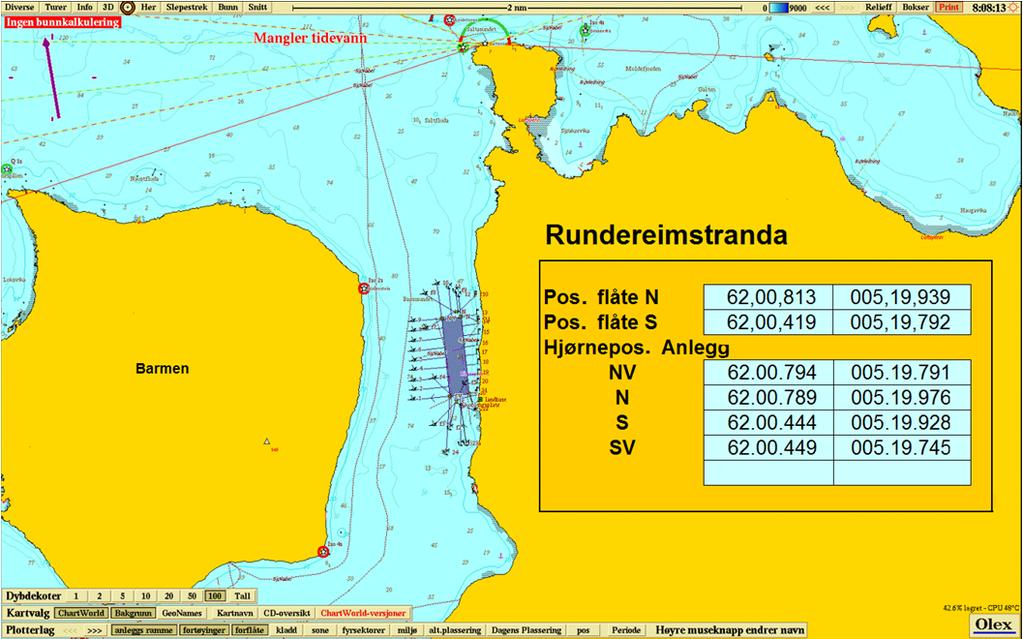 / JAH] Figur : Kart med matfiskanlegget på Rundereimstranda og viktigste