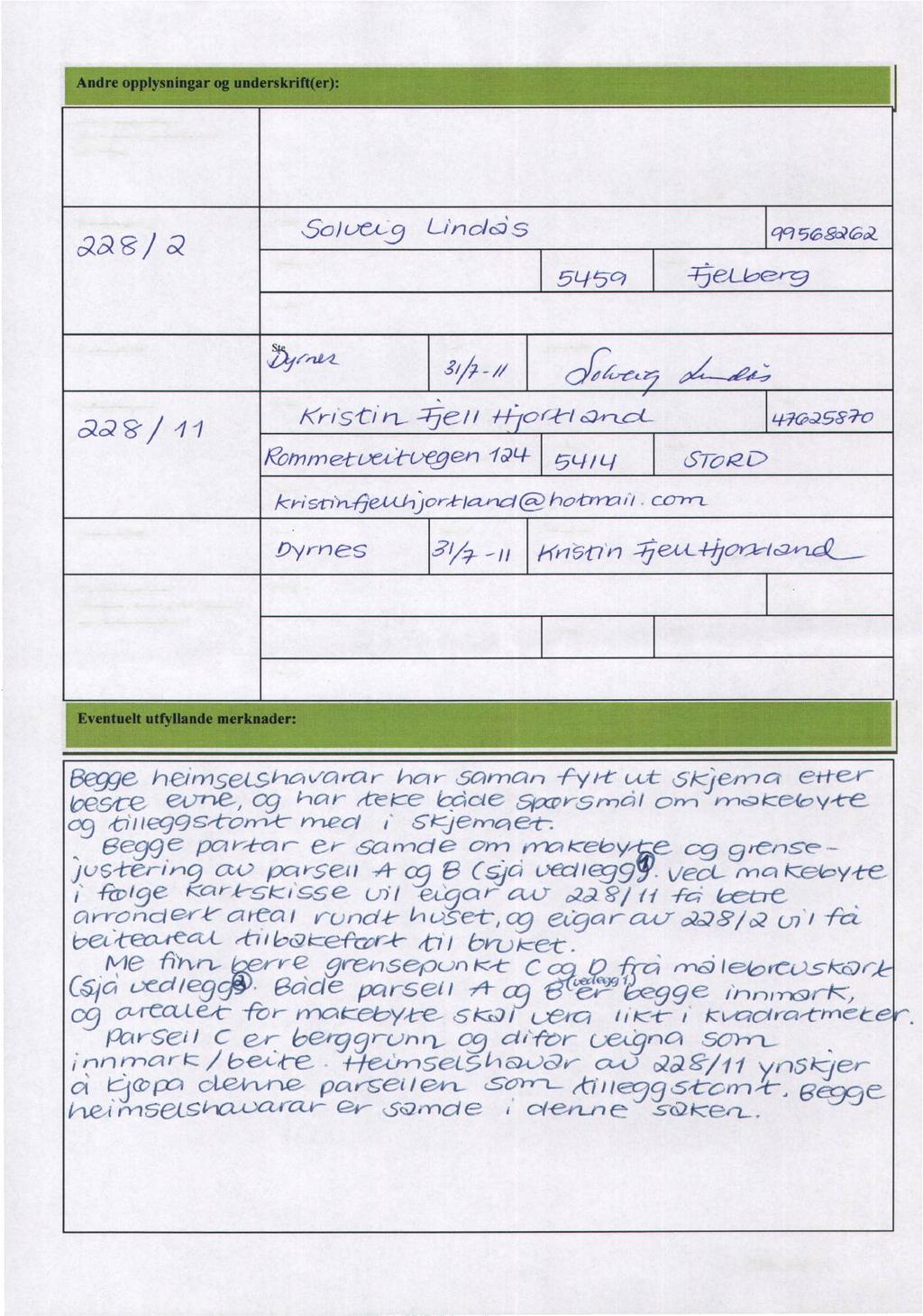 Andre opplysningar (for eksempel rettshavarar av betydning) Heimelshavar Namn.5 a )uex:9 Adresse: Postnr: Sted: 5145Q E-post: Tlf: 5-&g~. Underskrift Dato: Heimelshavar ORc7 / 4 1 Namn: _.