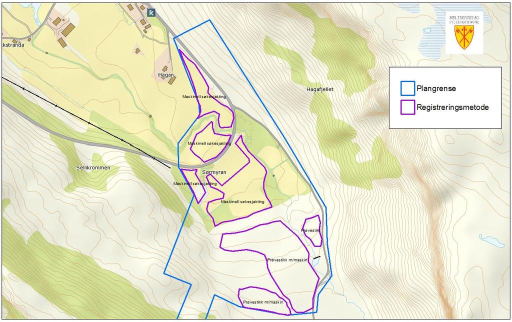 SØR-TRØNDELAG FYLKESKOMMUNE Regional Utvikling - Areal og Miljø Maskinell søkesjakting og prøvestikking Maskinell søkesjakting går ut på at overflatelaget blir fjernet i striper (søkesjakter) over