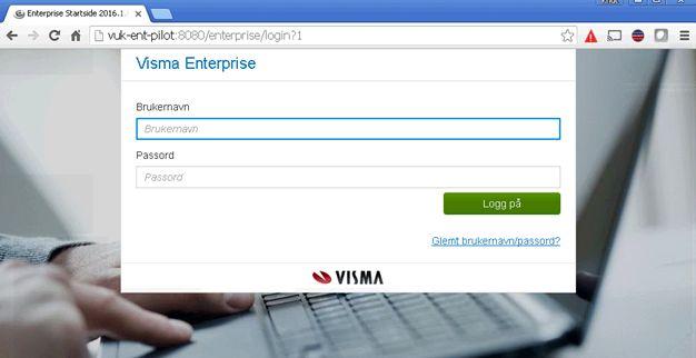 PÅLOGGING Du logger deg på web-applikasjonen til Visma Enterprise ved å skrive initialer eller fullt navn i feltet «Brukernavn».