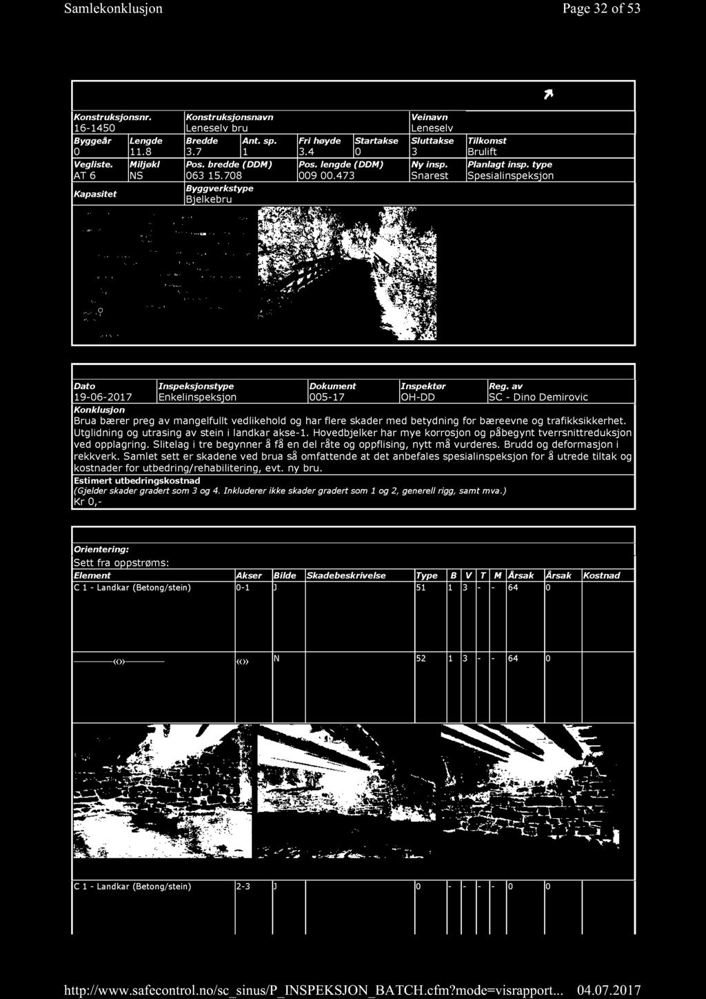 type Spesialinspeksjon IN SPE KSJON: Dato 19-06-2017 Inspeksjonstype Enkelinspeksjon Dokument 005-17 Inspektør OH-DD Reg.