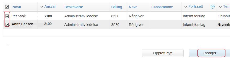 Når alle tilbud er ferdige, endrer du tilstanden til Gjeldende slik at forhandlingsutvalget får tilgang til forslagene dine. Marker alle i utvalget ved å trykke på boksen til venstre for Navn.