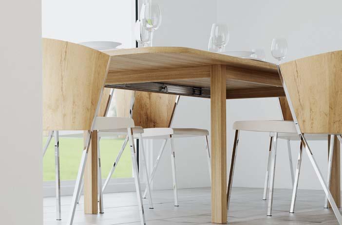 Borduttrekksføringer Møbler som spontant tilpasser seg behovene. Et kompakt bord som blir til et langbord om kvelden.
