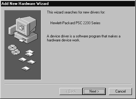 Hvis meldingen om ny maskinvare vises (Windows 98, 2000, ME eller XP) Hvis du installerer HP PSC og kobler den direkte til datamaskinen før du installerer programvaren, kan du få opp en av disse