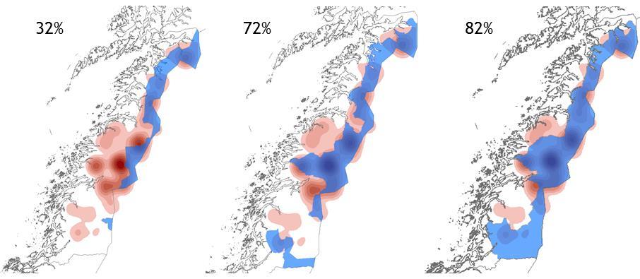 Figur 3: Prioritert jerveområde sammenlignet med historisk utbredelse av jerveynglinger i region 7 i årene 2007-2016.