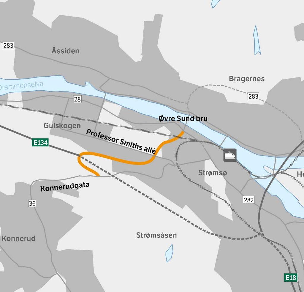 Mål for prosjektet Prosjektet har følgende hovedmål: Avlaste Drammen sentrum for biltrafikk via ny tilknytning til E134 Prosjektet har følgende delmål: Bedre den totale trafikksikkerheten Redusere