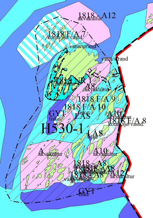 Område med hensyn friluftsliv som er vist med skravur (skrå parallelle linjer), vest av Øksningan og rundt Vardøya.
