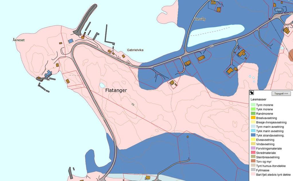 22 PLANBESKRIVELSE DETALJREGULERING HASVÅG HAVBLIKK Figur 12. Løsmassekart 4. Tidevann Det vises til rapporten Havnivåstigning, revidert utgave (2009).