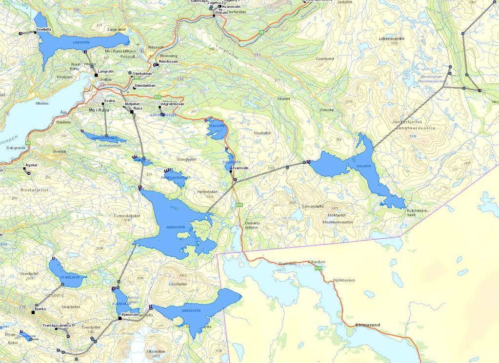 2 Område- og reguleringsbeskrivelse Ranaelva munner ut innerst i Ranfjorden, og har et nedslagsfelt på 379 km 2 (figur 1). Vassdraget har sitt utspring i Saltfjellområdet.