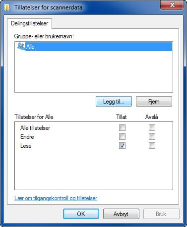 [Deling]). 2 Konfigurere innstillinger for tillatelse.