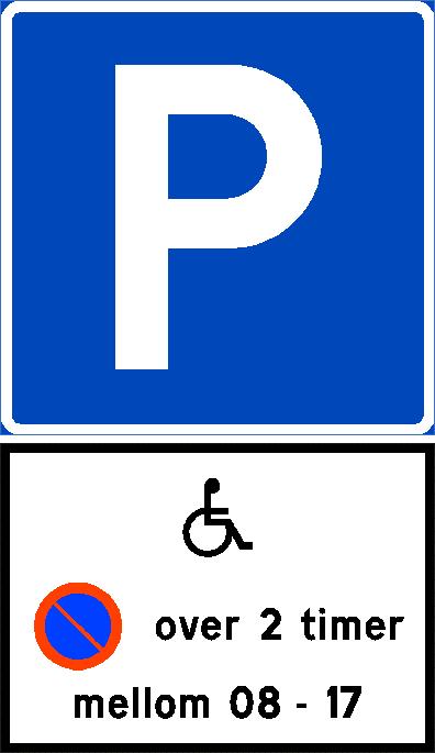 FORBUDSSKILT :: TRAFIKKSKILT Kombinerte reguleringer Reservert parkering kan kombineres med begrensning av parkeringstid, eller med avgiftsbelagt parkering, ved bruk av underskilt 834 Kombinert