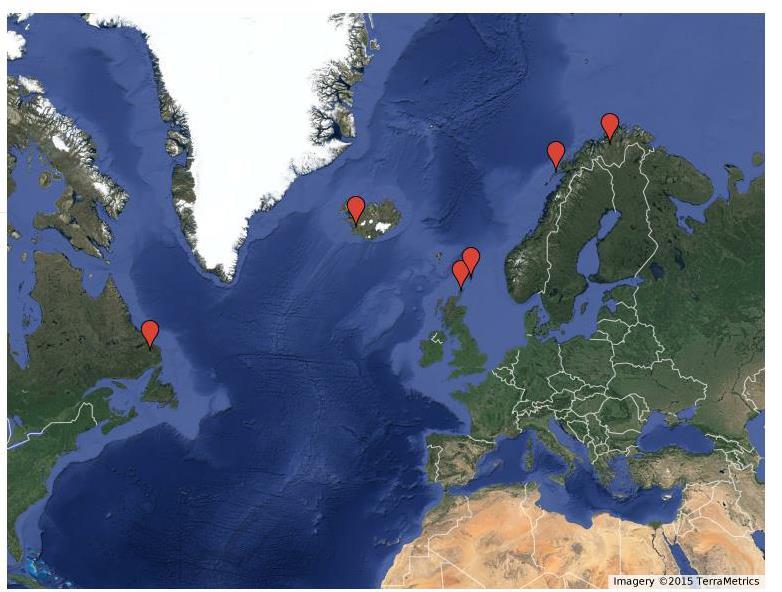 FELTFORSØK 2014 Bygg forsøk 1 Alta, Norge 2 Vestvågøy, Norge 3 Korpa, Island 4 New Foundland 5 Shetland 6 Orkney 7 Faroe Island