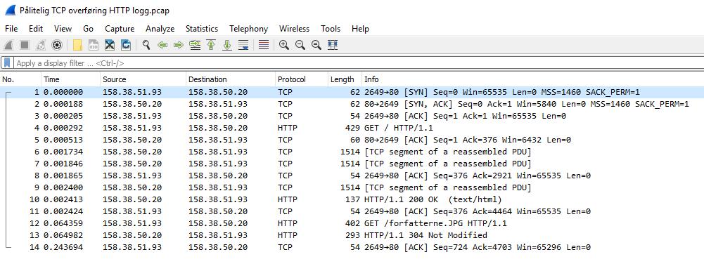 Eksempel fra WireShark Logging av to HTTP-GET requests Kan lastes ned fra: http://datakom.