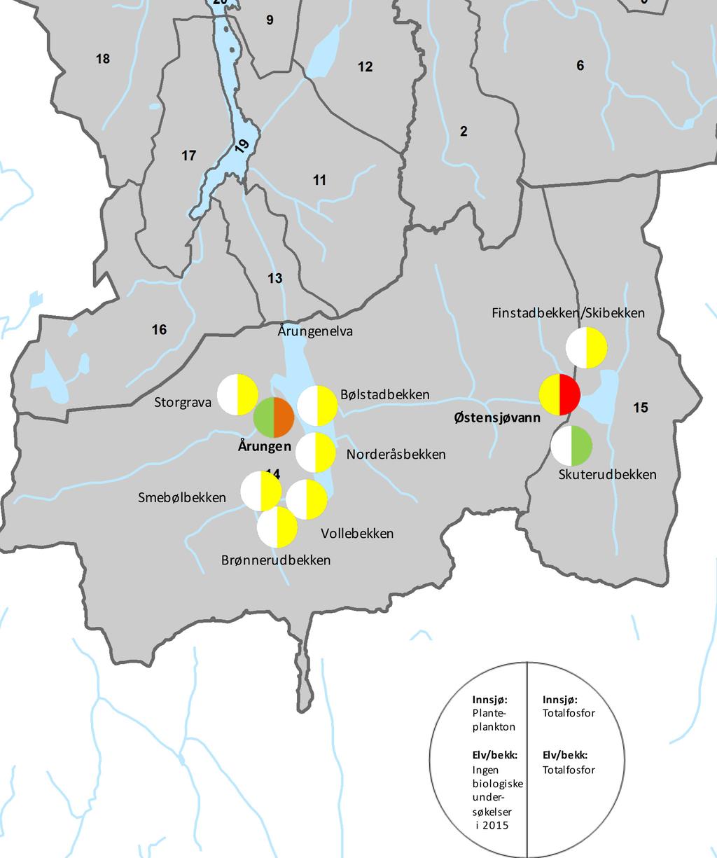 Bunnsedimentene i Årungen inneholder store mengder næringsstoffer (spesielt fosfor) som fører til forurensning av innsjøen. Årungen ved utløpet til Årungenelva.