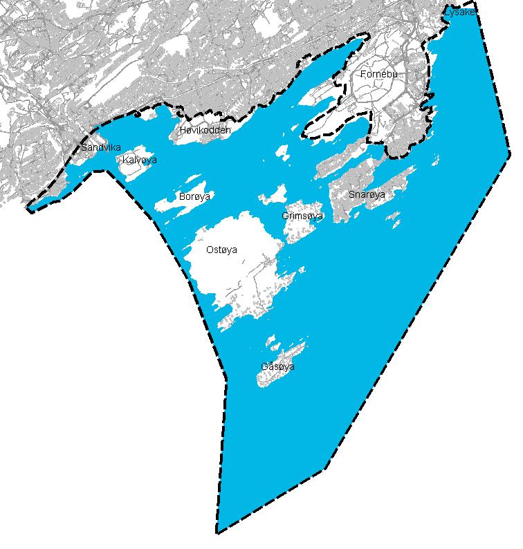 Kommunedelplan for kystsonen Plangrense lik virkeområdet for RPR-Oslofjorden Strandsone, øyene, sjøflate, -søyle og -bunn RPR-Oslofjorden