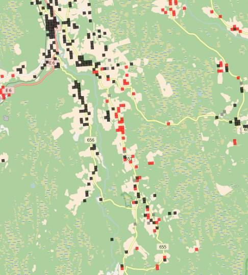 LTE i dekningskart for grunnleggende bredbånd Antatt nedstrøms kapasitet på minst 12 Mbit/s