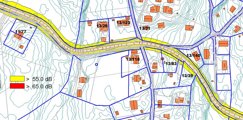 Figur 4-3 og Figur 4-4 viser beregnede støysonekart for fremtidig situasjon i området der behov for