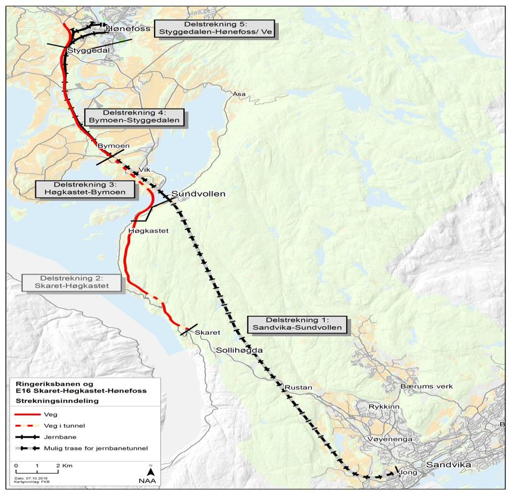 The project consists of 5 route segments 1. Sandvika Sundvollen (23 km railway tunnel) 2.