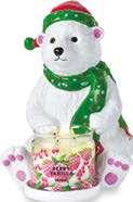 Bamsens Jul voksglassholder Skulpturert keramisk krukkeholder formet som en isbjørn med håndmalt grønn lue og skjerf med glasert overflate og glitteraksenter. 29 cm h. P92894 799 kr 6.