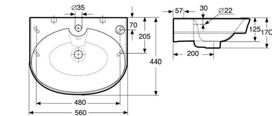 Porsgrund Glow servant 500 mm, klassisk design, for montering på bolter evt bæreknekter. 1116201301 6000228 995,- 1.