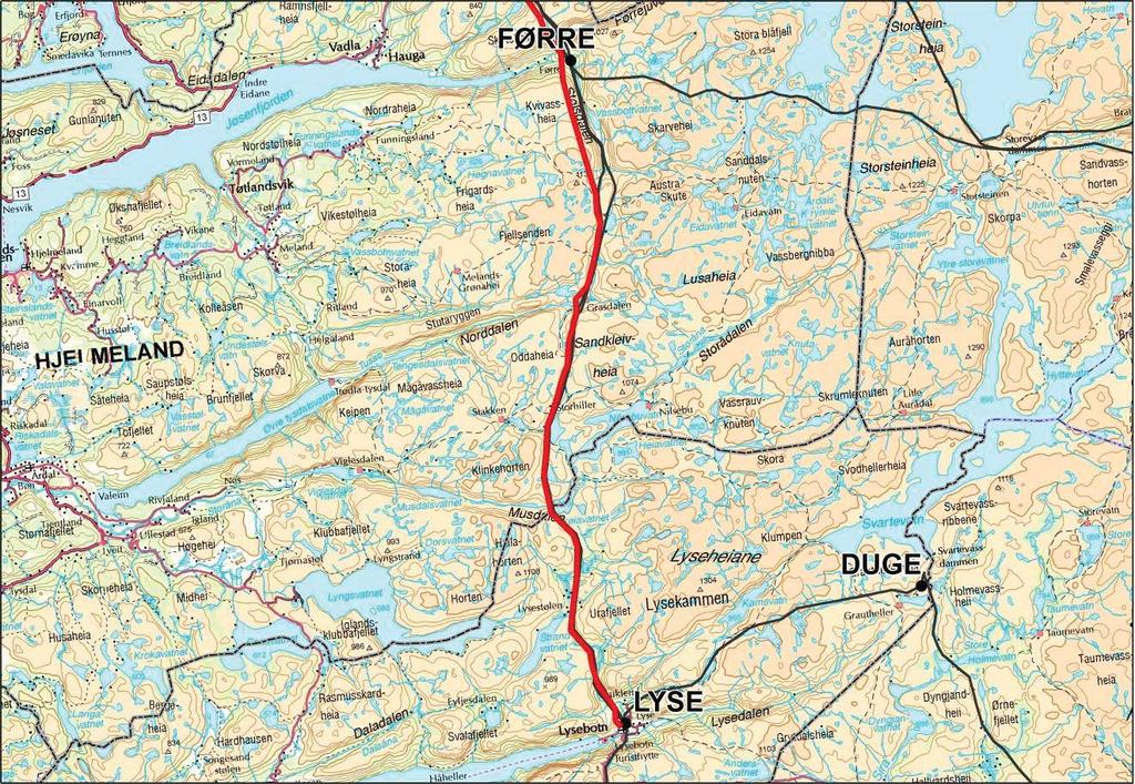 4.3.3 Strekningen Førre-Lyse Figur 13. Kart over strekningen Førre-Lyse Strekningen mellom Førre og Lyse er ca. 32 km lang.