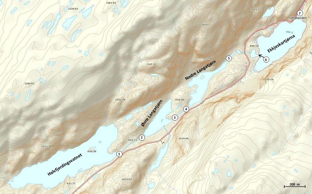 OMRÅDEBESKRIVELSE Halvfjerdingsvatnet (innsjø nr. 23493, også kalt Halvfjordungsvatnet eller Halvfjordungsvatna) ligger i Suldalsvassdraget (036.Z) sør i Odda kommune, 902 moh.