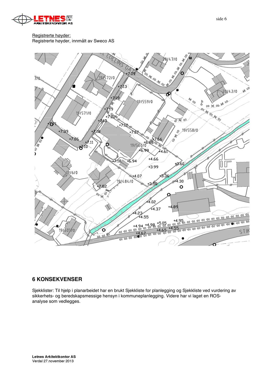 side6 Registrerte høyder: Registrerte høyder, innmålt av Sweco AS 6 KONSEKVENSER Sjekklister: Til hjelp i planarbeidet har en brukt Sjekkliste for