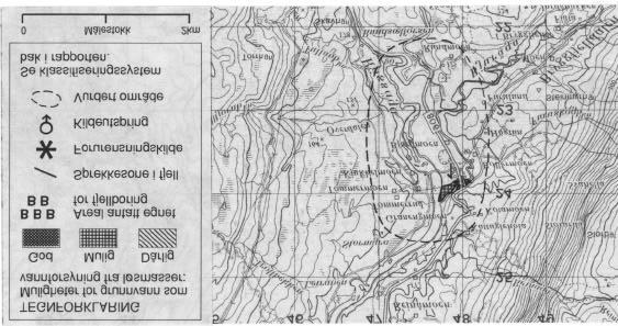 Fig. 2 Utsnitt av kartblad 1927 II Korgen (M711) som viser det vurderte området i tilknytning til Reinåmo/Kyllingmo. HEMNESBERGET Vannbehovet er oppgitt til 1000 pe (4,1 l/s).