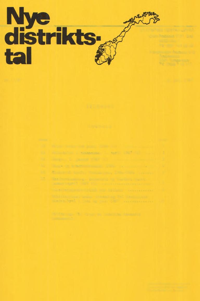Nr. 7/87 6. juli 1987 TELEMARK INNHALD Emne 19 Bilar vraka mot pant, 1986 (K) 1 21 Folketalet i kommunane, 1. april 1987 (K) 2 41 Husdyr, 1.