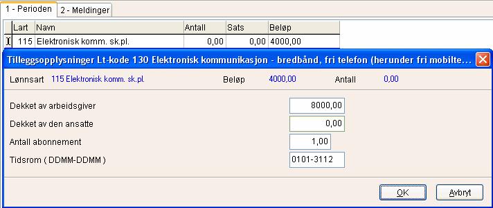 taker Sk.pl. beløp Mobil 8.000 8.000 0 4.000 Dersom du har ført fordel elektronisk kommunikasjon som et fast beløp pr.