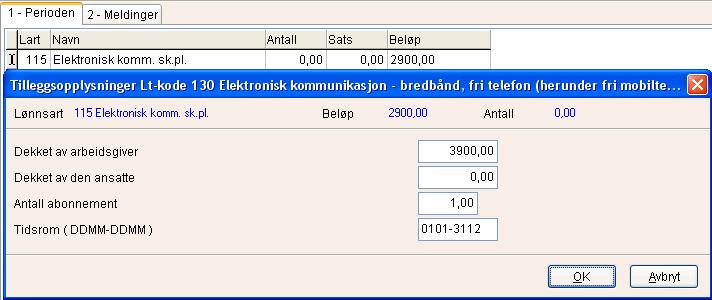 4. Ekstrakjøring Eksempel 2 Arbeidsgiver dekker fasttelefon for hele året, dvs en tjeneste. Dekket Arb.giver Total regning Dekket arb. taker Sk.pl. beløp Fast tlf 3.900 3.900 0 2.