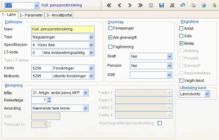 4. Ekstrakjøring For å få med premien på årsoppgaven og få avsatt arbeidsgiveravgift av premien på regnskapsbilaget, må du registrere arbeidsgivers tilskudd til slike ordninger i oppgavevalg