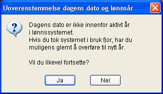 1. Installere årsoppgjørsversjonen 5.09.4 6. Velg Ja og du kommer inn i lønnsberegningen. 7. Velg 2010 i feltet År bak feltet Periode og kjør lønnsberegning. 8.