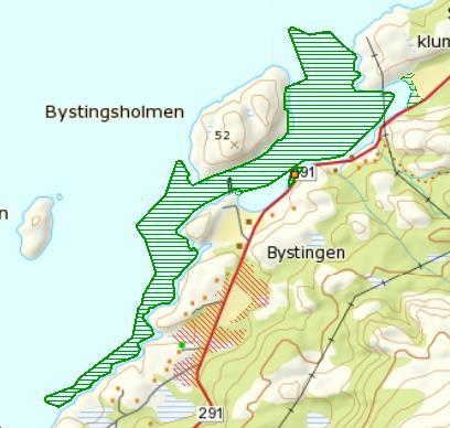 Figur 4Registrert område med skjellsand aturbeitemark: Det er registrert viktig naturtype naturbeitemark ved småbåthavna.