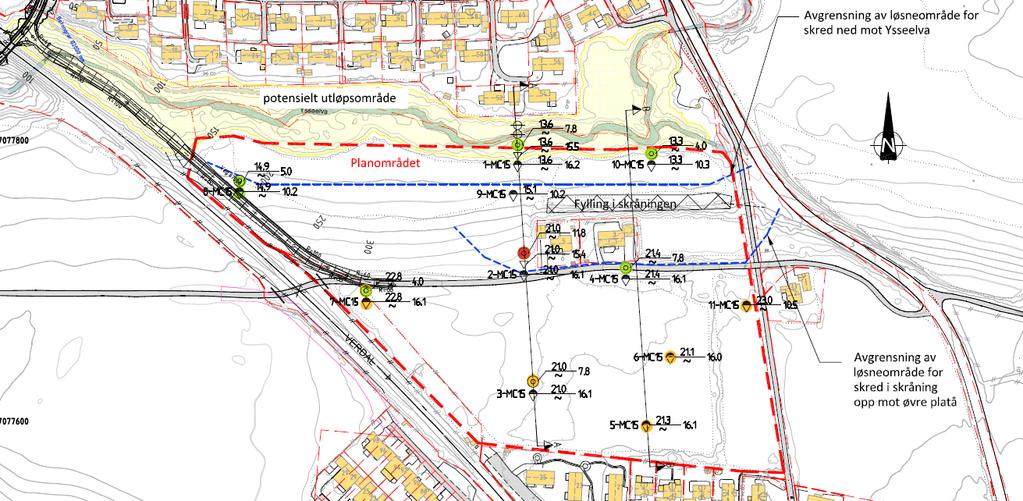 Indikator Vektall Skråning ved Ysselva Skråning opp mot øvre terasse b/d ved L1 1 0 0 b/d ved 2L1 eller 3L1 2 0 0 Avstand fra foten av initialskred til kvikkleirelomma 1 1 (ca 100 m) 1 (ca 50 m)