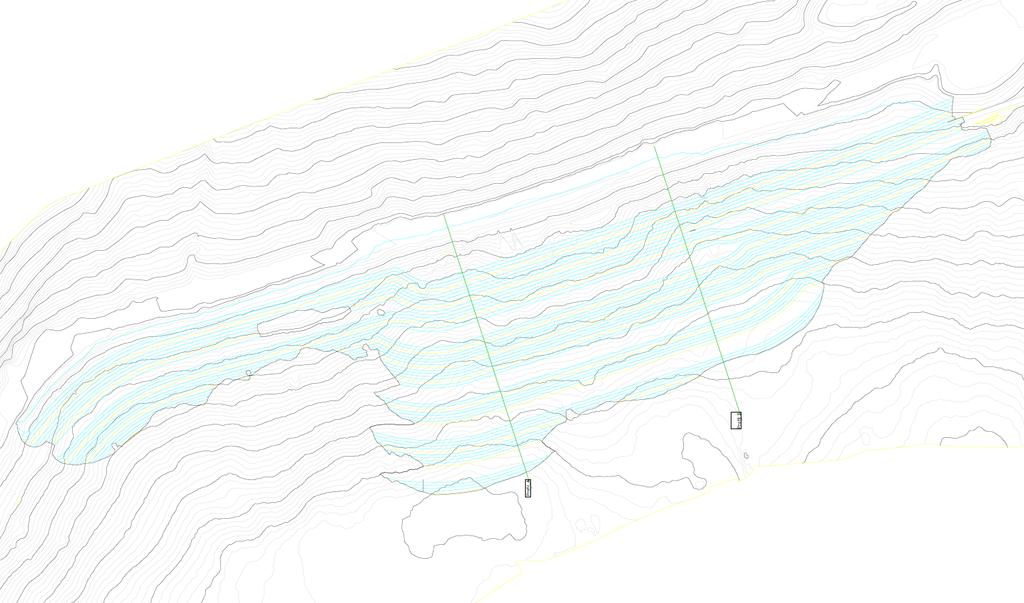 Grande - Lausneset, Geiranger 3 Innledende Geoteknisk vurdering av aktuelle tiltak Utfylling i sjø PIG Multiconsult har på bakgrunn av dybdekart og landkoter laget en terrengmodell for dagens