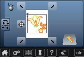 Broderimotiv Kontrollere motiv Hver enkelt del i broderimotivet kan velges direkte på skjermbildet med en touchscreen penn i «Edit»-display.