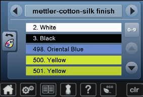 Broderimotiv Motivfarger Endre motivfarger Trykk på «Antall farger»-knappen på skjermbildet Rull ev. med pilfeltene til den fargen som skal endres vises Velg fargen som skal endres (f.eks.