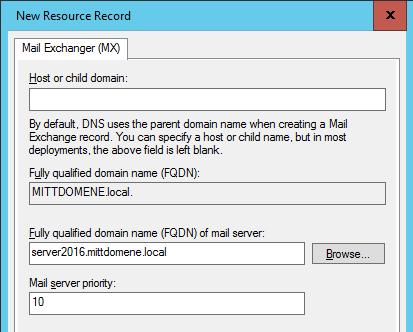 tjeneren for sonen Manuellt registrerte resource records: Host (A) Alias (CNAME) Mail Exchanger (MX) Dynamisk DNS-tjener (DDNS) Resource records i DNS-tjeneren
