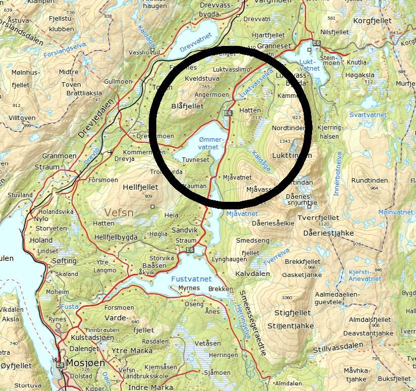 2.1 Planområdet Planområdet starter ca. 17 km nord for Mosjøen i Vefsn kommune, Nordland fylke. 2.