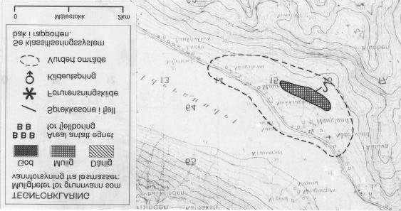 Fig. 3 Utsnitt av kartblad 1827 I Lurøy (M711) som viser det vurderte området i tilknytning til Haugland.