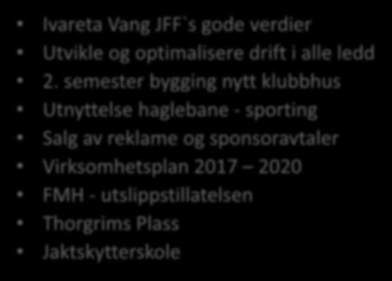 Tilbakeblikk på 2016 Ivareta Vang JFF`s gode verdier Utvikle og optimalisere drift i alle ledd 2.