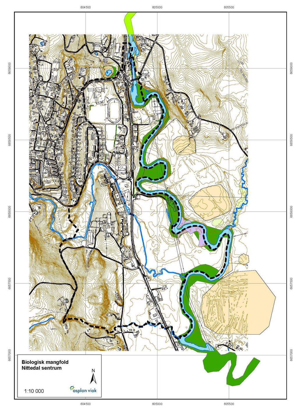 Nittedal kommune Fig. 4. Naturtypelokalitet BN00045707 Nitelva Åneby Gaustader gjengitt på kartet med grønn farge. MIS-området som inngår i naturtypelokaliteten er lys lilla.