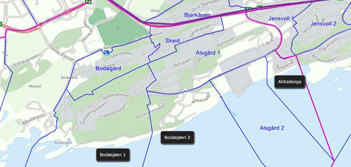 Flytte fremtidige elever fra inntaksområde Bodøsjøen til Grønnåsen. Grunnkretsen Skeid og østre del av Alsgård 1 kan være aktuell å overføre til Grønnåsen.