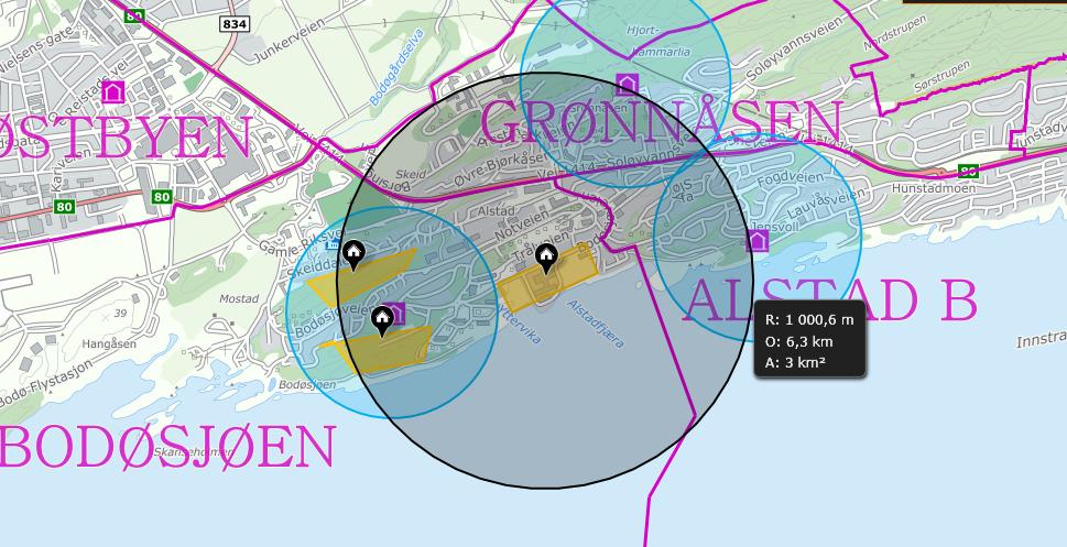 elever på Grønnåsen som har 2,3 km skolevei (Teigen/Krykja), men som kunne hatt 1,6 km skolevei dersom det hadde vært plass nok på Alstad B.