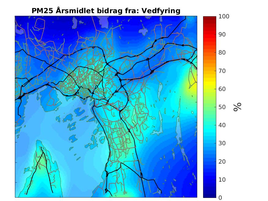 4.3.1 Kildeallokering Figur 15 viser bidraget fra ulike kilder til PM2.5-konsentrasjonene i Oslo.