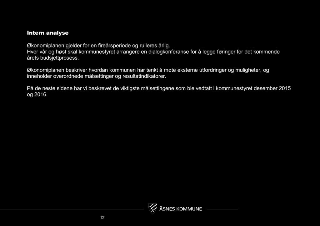 Intern analyse Økonomiplanen gjelder for en fireårsperiode og rulleres årlig.